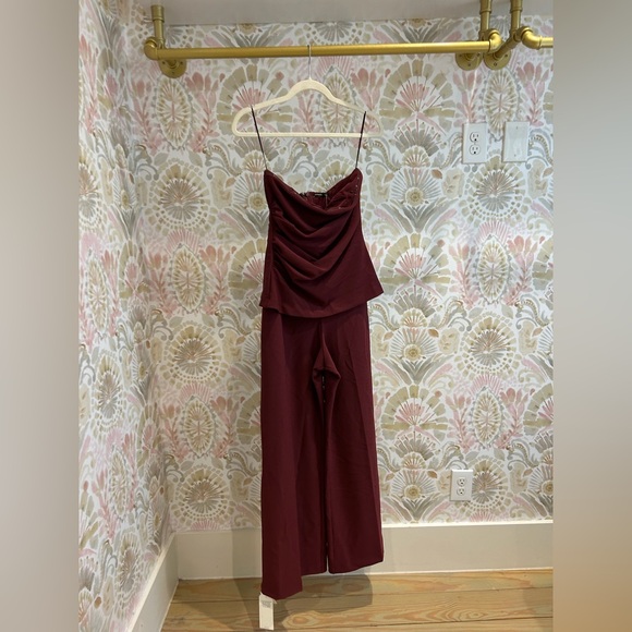 NEW NWT Abercrombie & Fitch Strapless Long Line Burgundy Tube Jumpsuit Sz Small - Picture 2 of 7